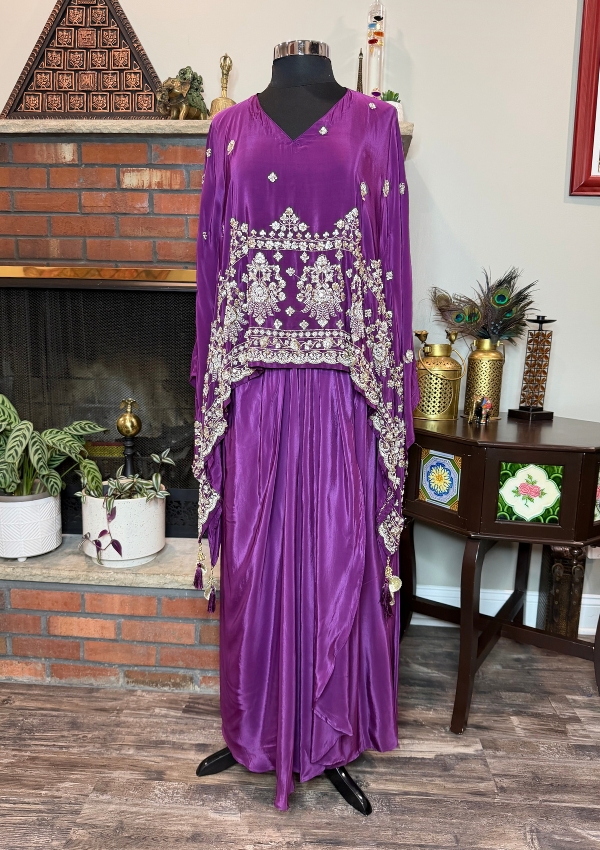 Purple Pearl Handwork Kaftan Suit